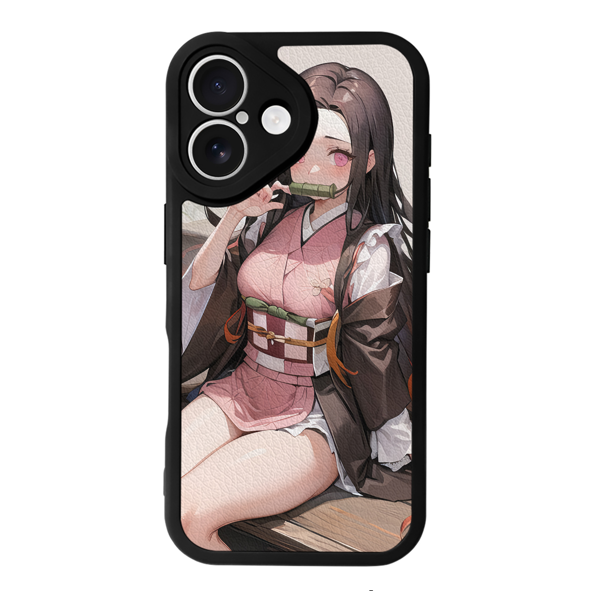 （画像用） 鬼滅の刃（きめつのやいば）竈門 禰󠄀豆子／かまど ねずこ Kamado Nezuko 【iPhone 16シリーズ対応】シリコンスマホケース（レザー調） 材質：シリコン